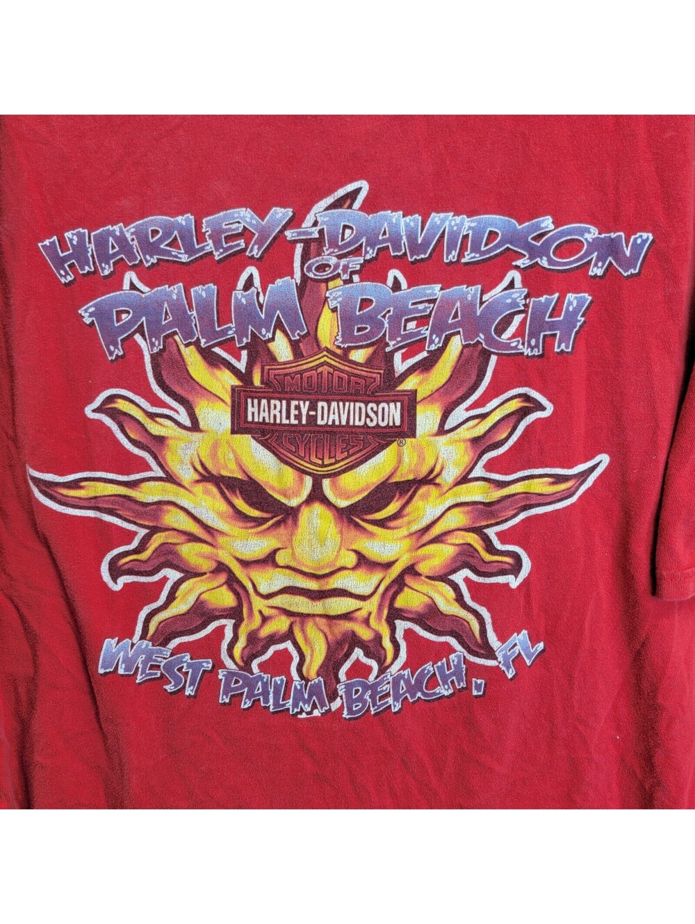 Harley Davidson T -Shirt West Palm Beach Florida Sun Orange Graphic Mens 2XL